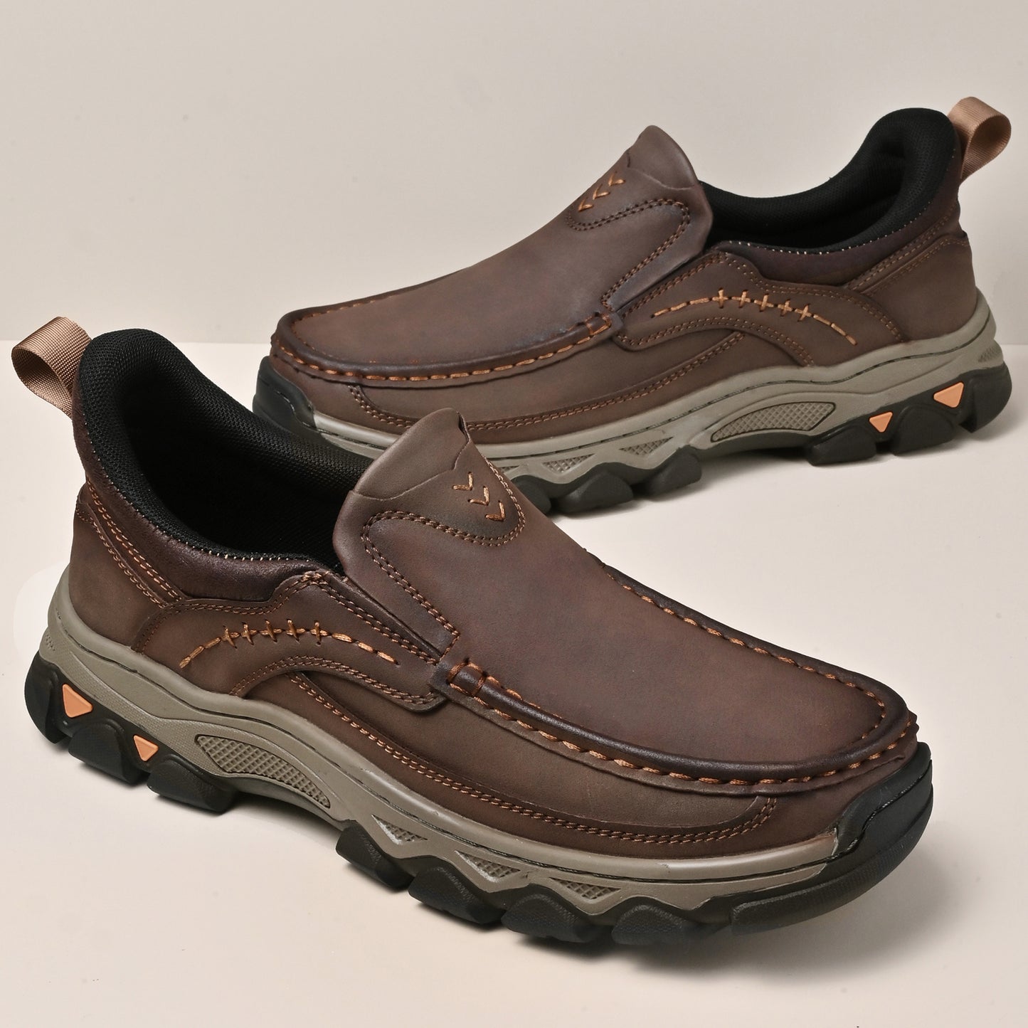 Mostelo® Mens Slip On Casual Outdoor Leather Walking Hiking Shoes V3688