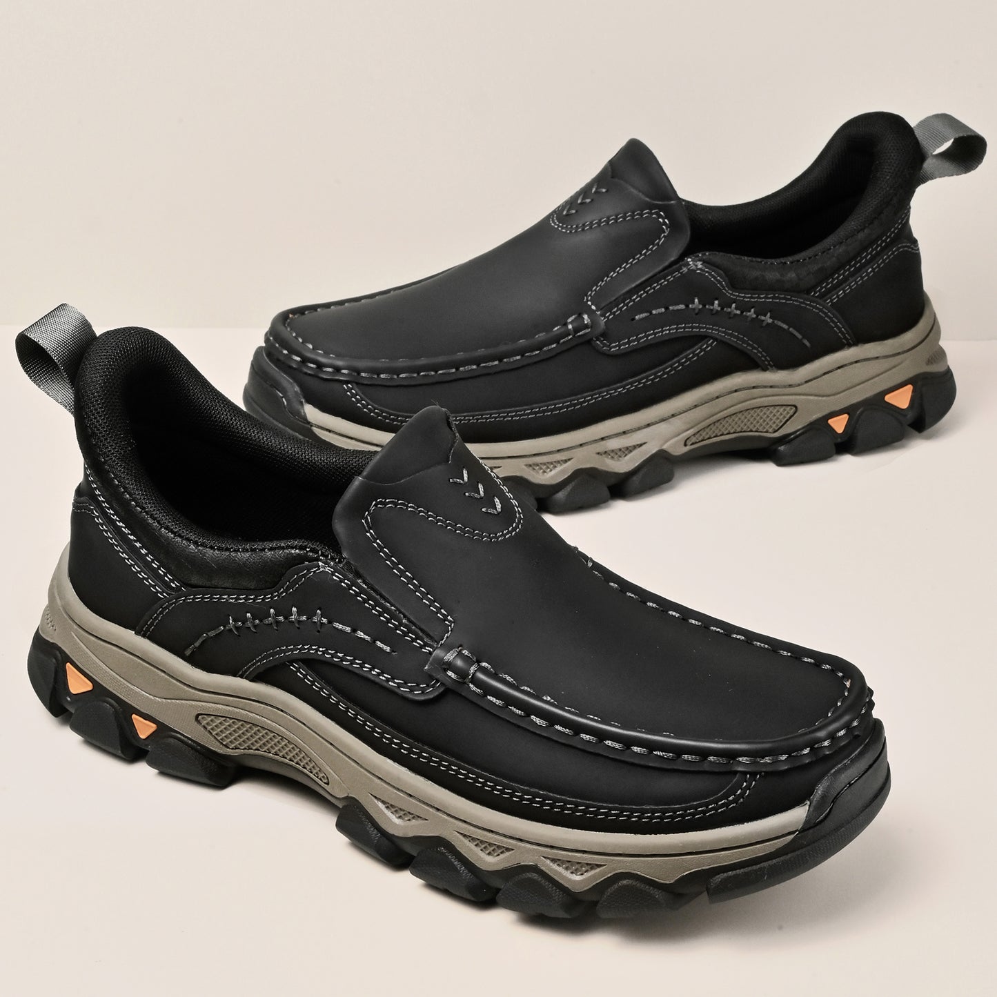 Mostelo® Mens Slip On Casual Outdoor Leather Walking Hiking Shoes V3688