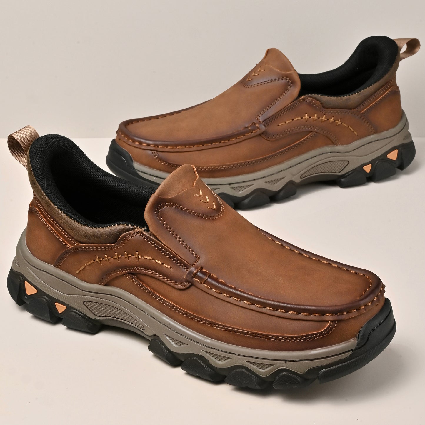 Mostelo® Mens Slip On Casual Outdoor Leather Walking Hiking Shoes V3688