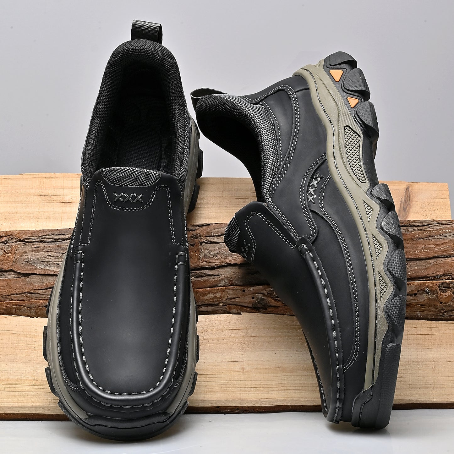 Mostelo® Mens Slip On Casual Outdoor Leather Walking Hiking Shoes V3689