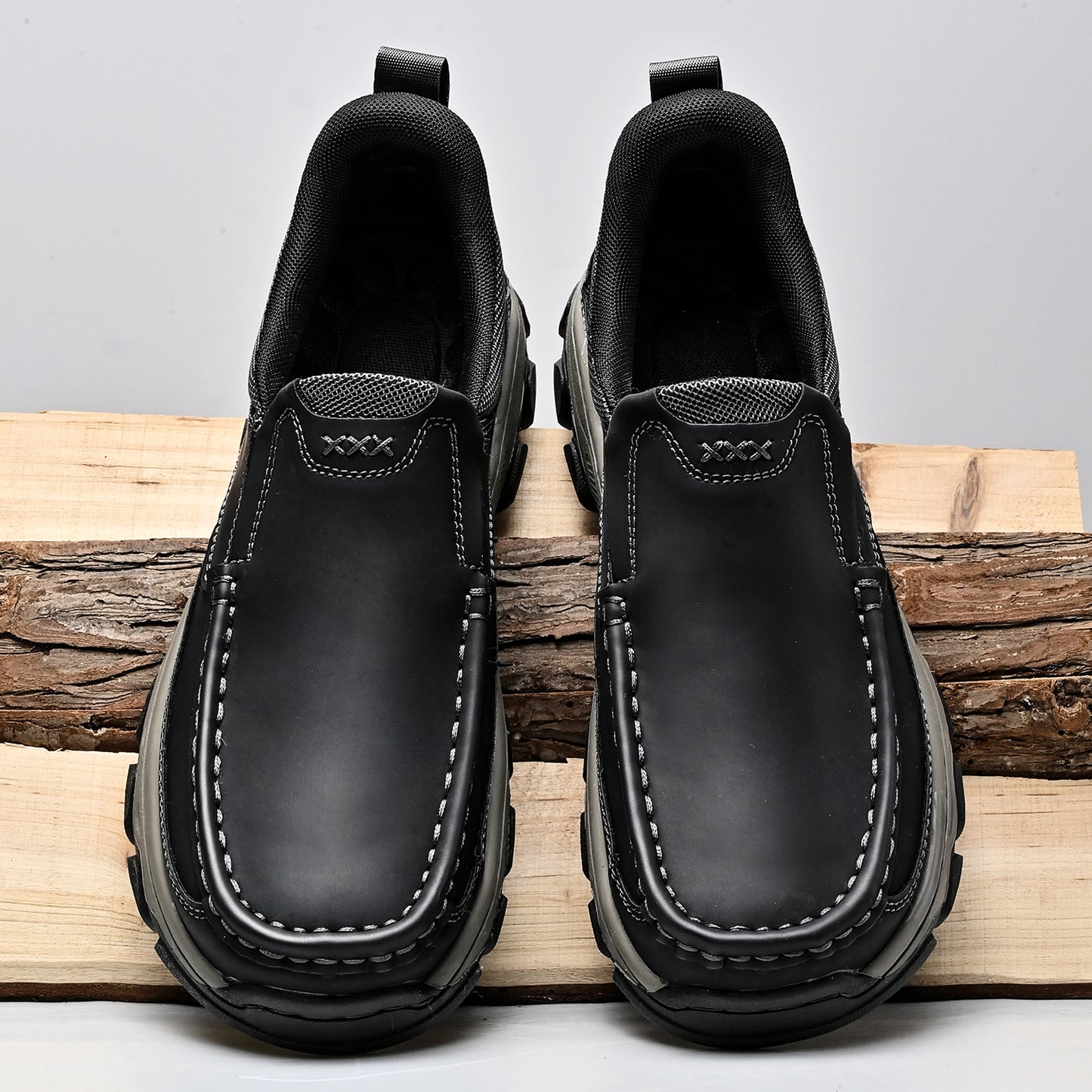Mostelo® Mens Slip On Casual Outdoor Leather Walking Hiking Shoes V3689