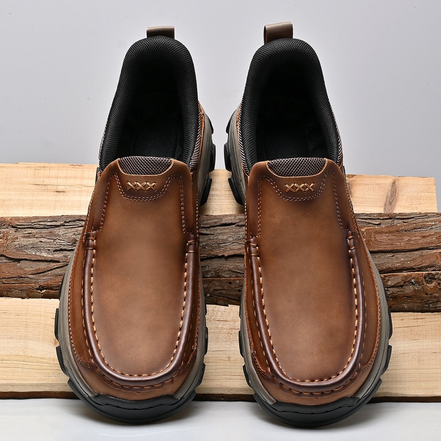 Mostelo® Mens Slip On Casual Outdoor Leather Walking Hiking Shoes V3689