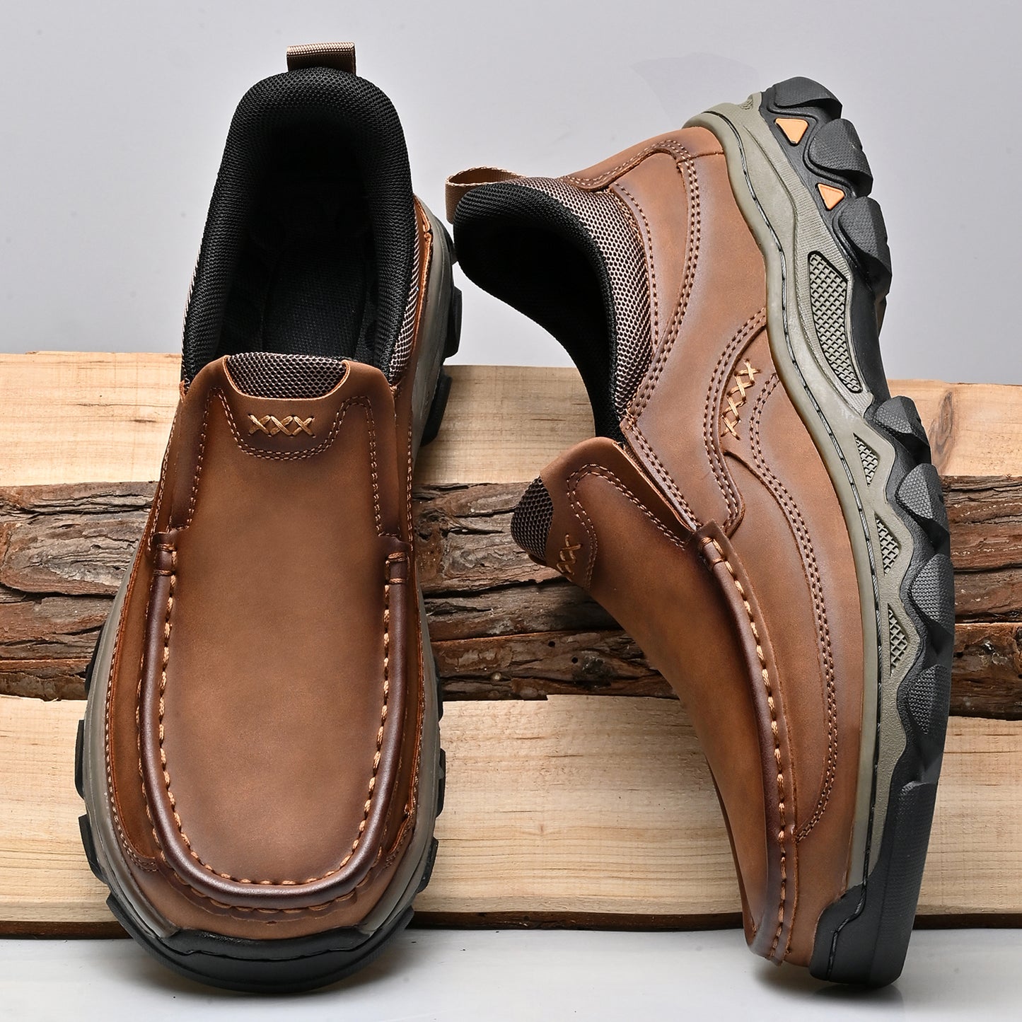Mostelo® Mens Slip On Casual Outdoor Leather Walking Hiking Shoes V3689