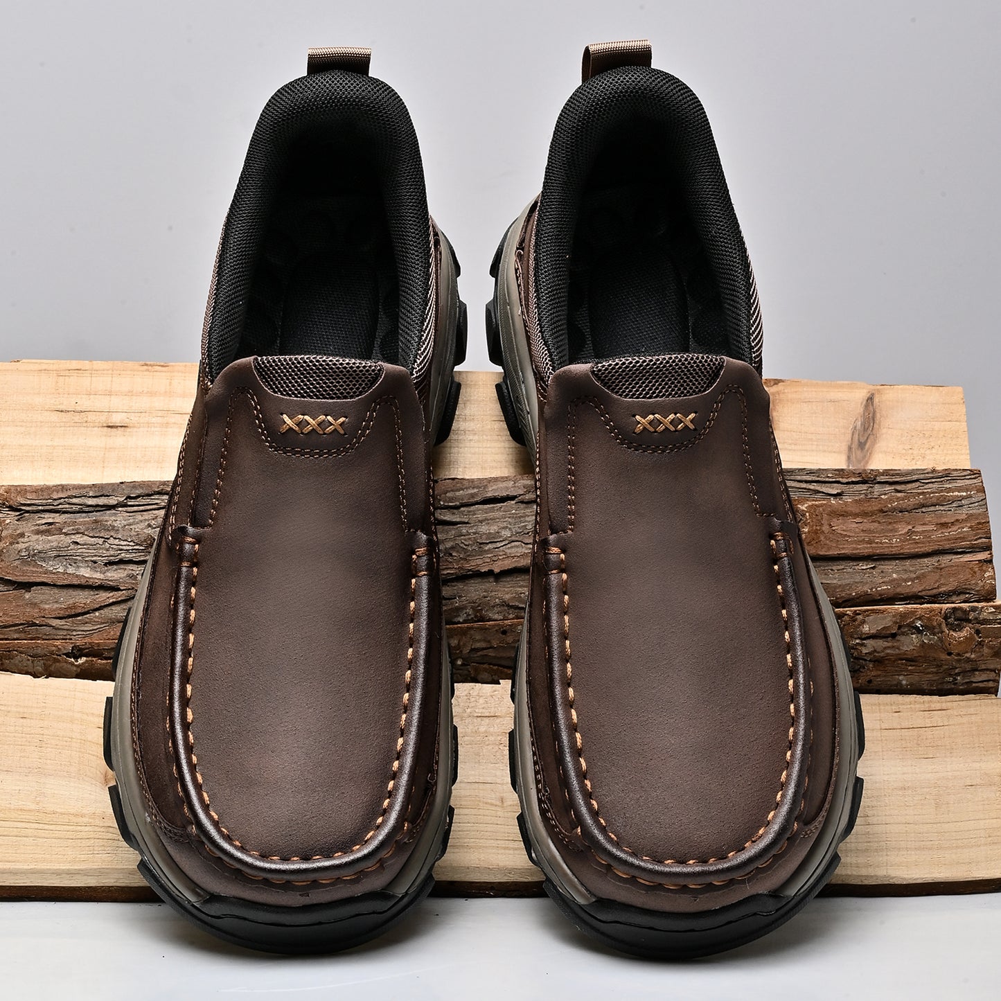 Mostelo® Mens Slip On Casual Outdoor Leather Walking Hiking Shoes V3689