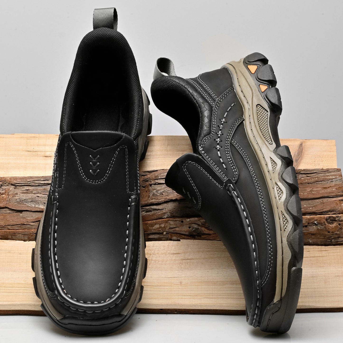 Mostelo® Mens Slip On Casual Outdoor Leather Walking Hiking Shoes V3688