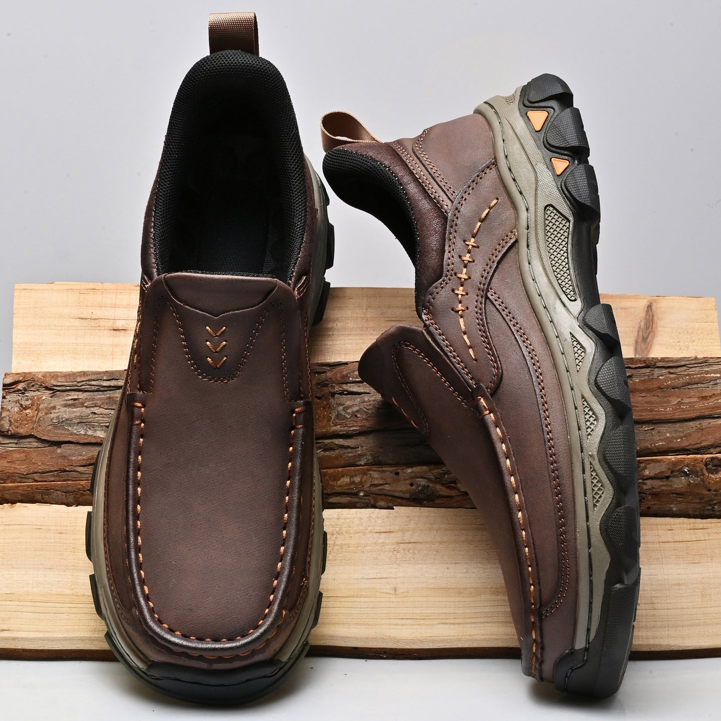 Mostelo® Mens Slip On Casual Outdoor Leather Walking Hiking Shoes V3688