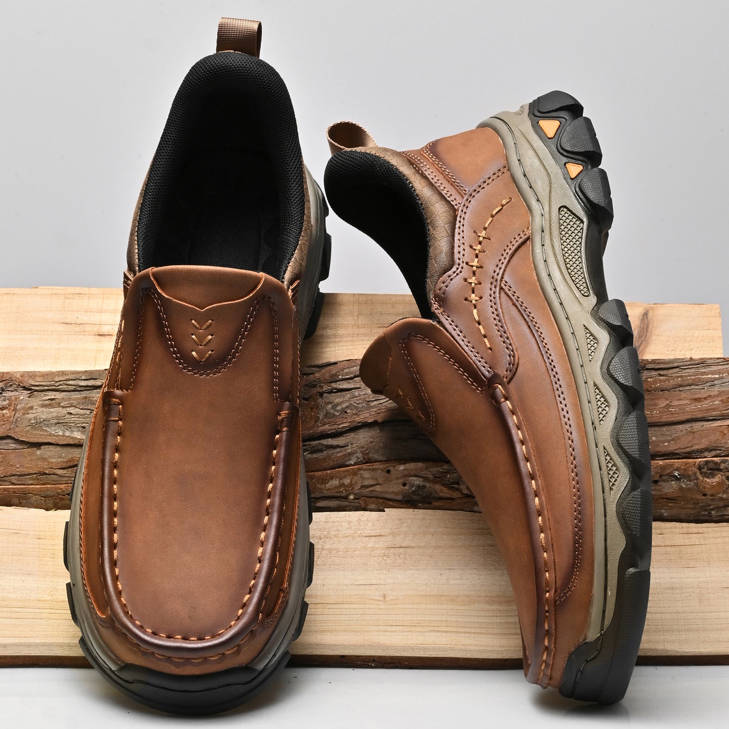 Mostelo® Mens Slip On Casual Outdoor Leather Walking Hiking Shoes V3688