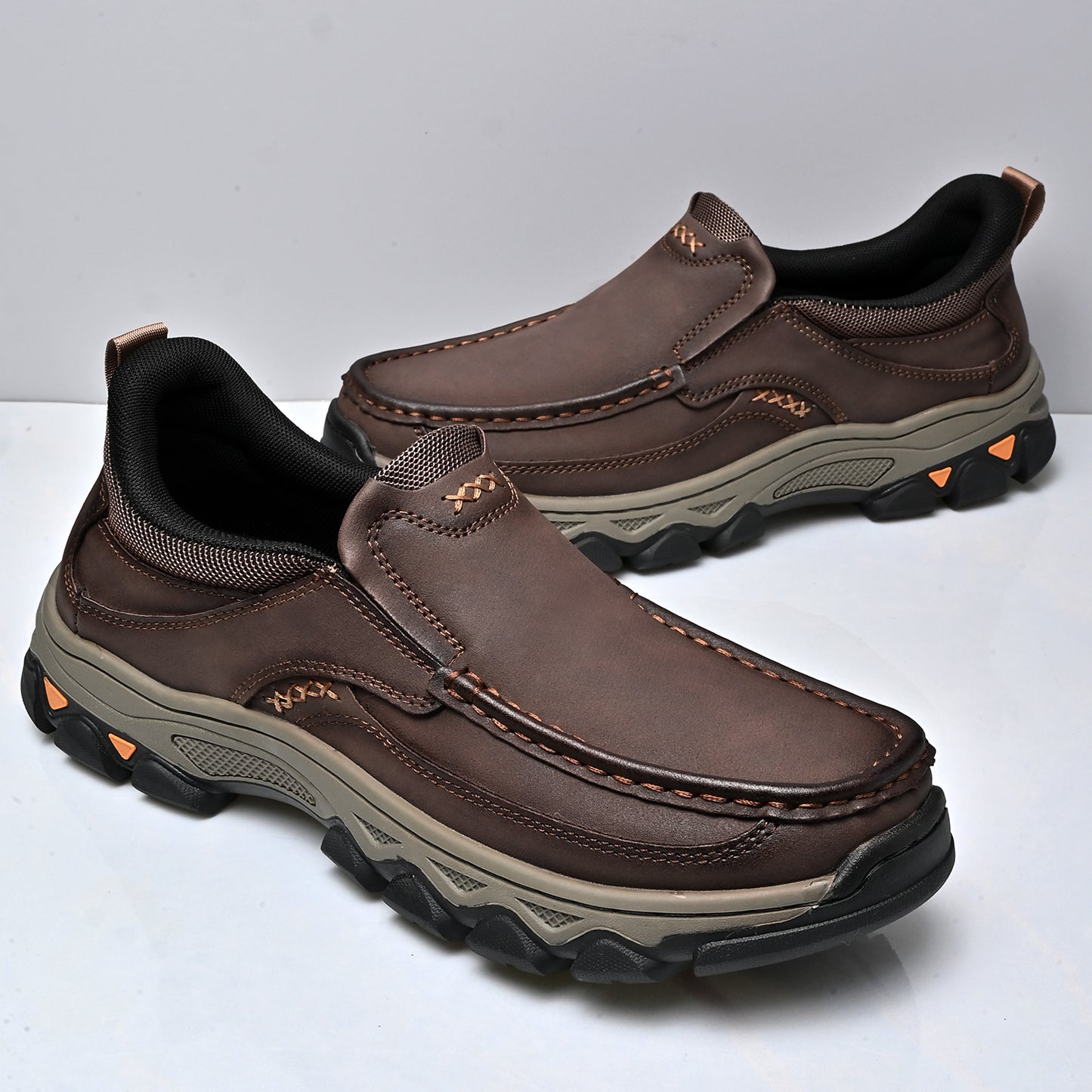 Mostelo® Mens Slip On Casual Outdoor Leather Walking Hiking Shoes V3689