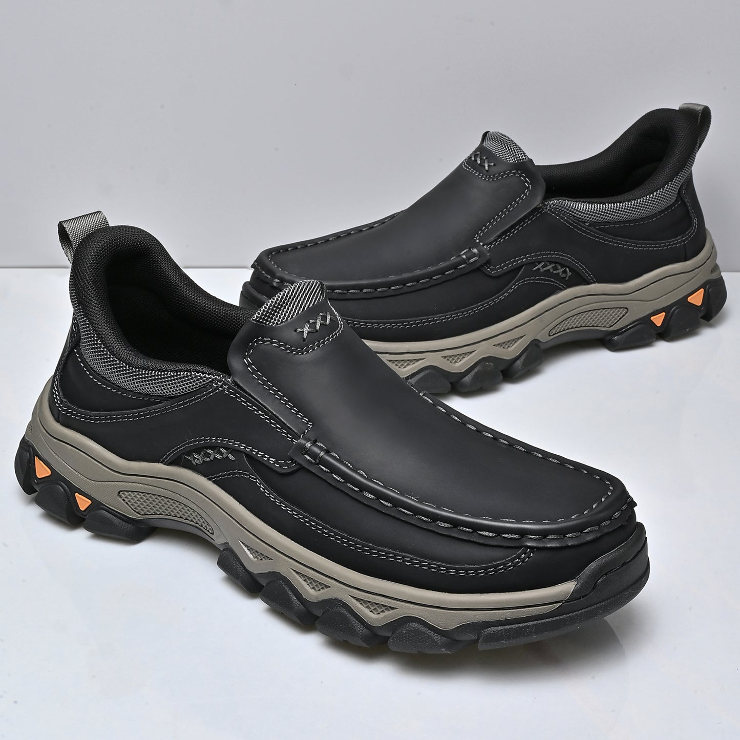 Mostelo® Mens Slip On Casual Outdoor Leather Walking Hiking Shoes V3689