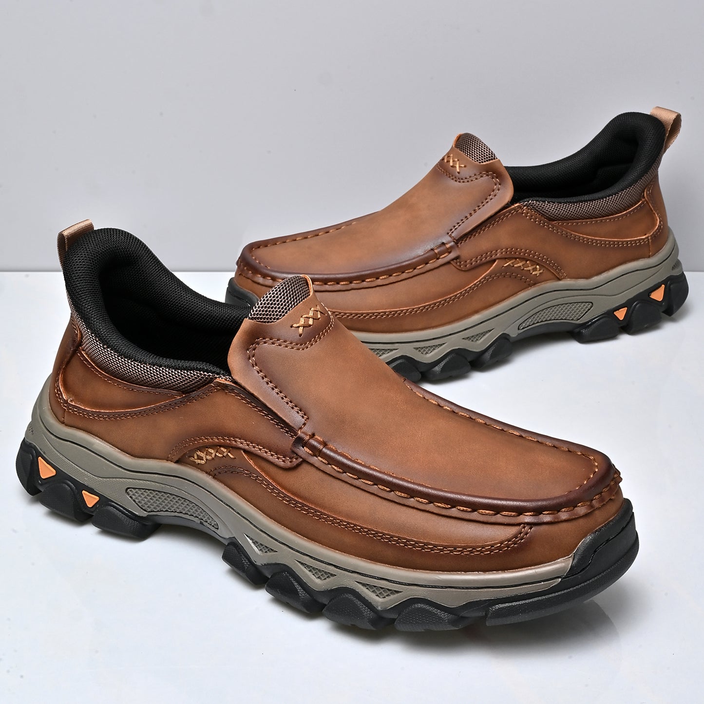 Mostelo® Mens Slip On Casual Outdoor Leather Walking Hiking Shoes V3689
