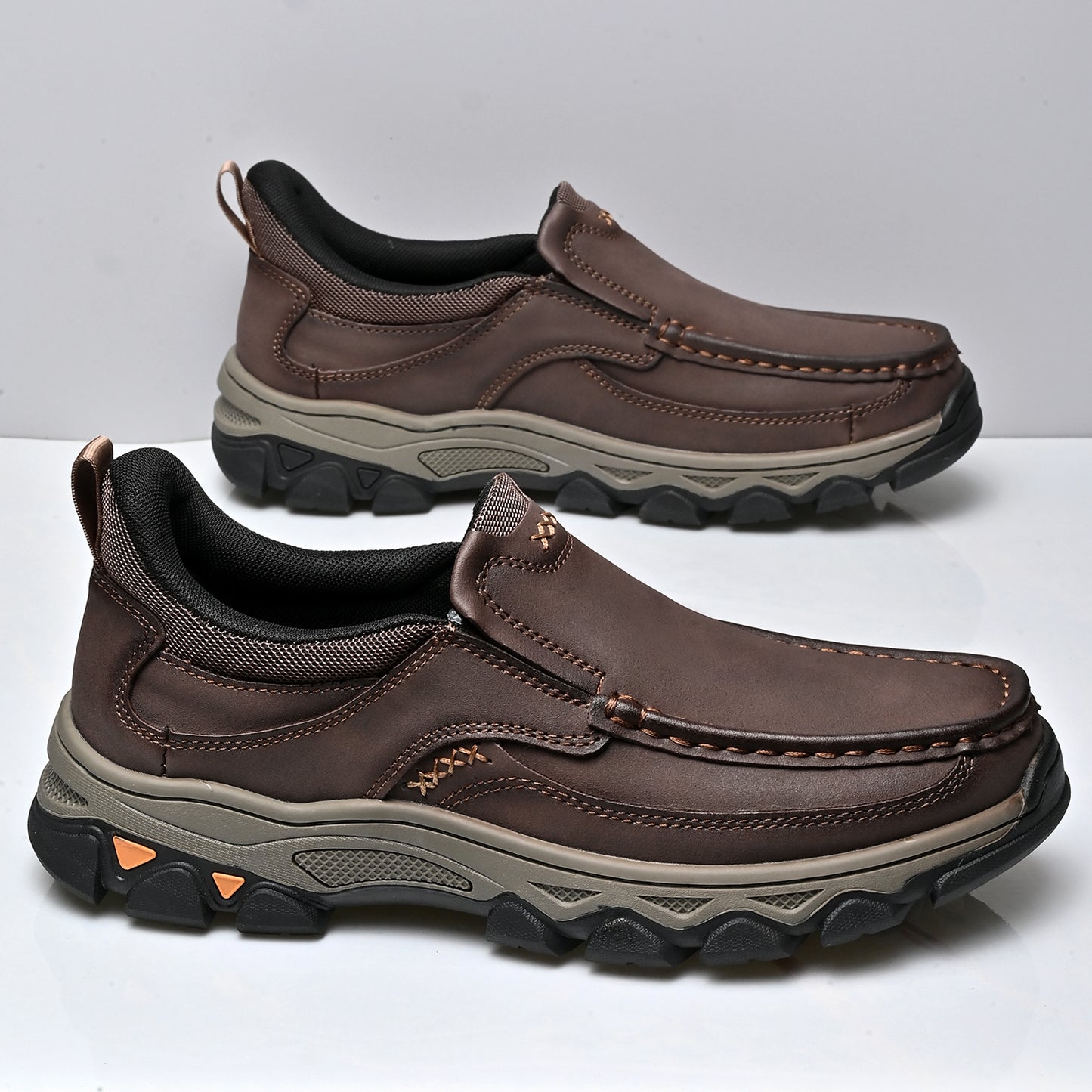 Mostelo® Mens Slip On Casual Outdoor Leather Walking Hiking Shoes V3689