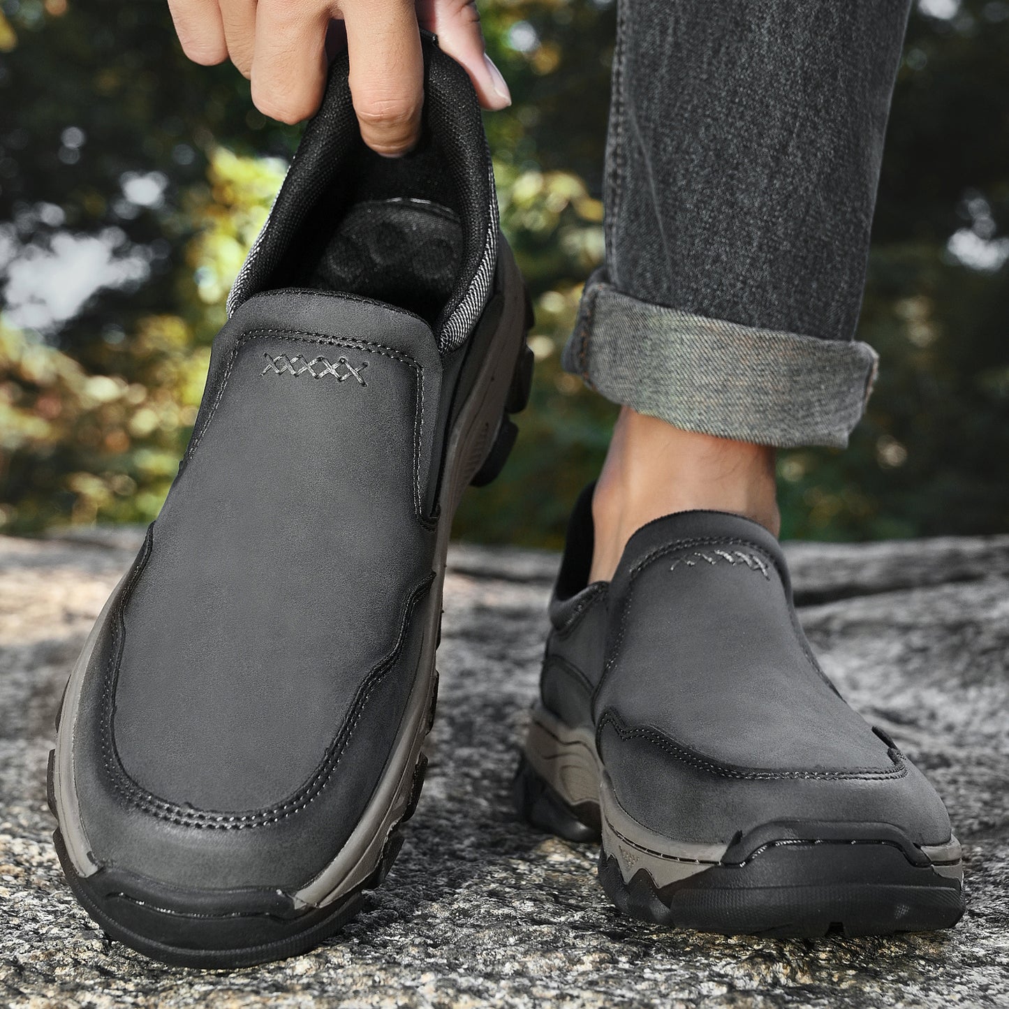Mostelo® Mens Slip On Casual Outdoor Leather Walking Hiking Shoes V3382/V3699