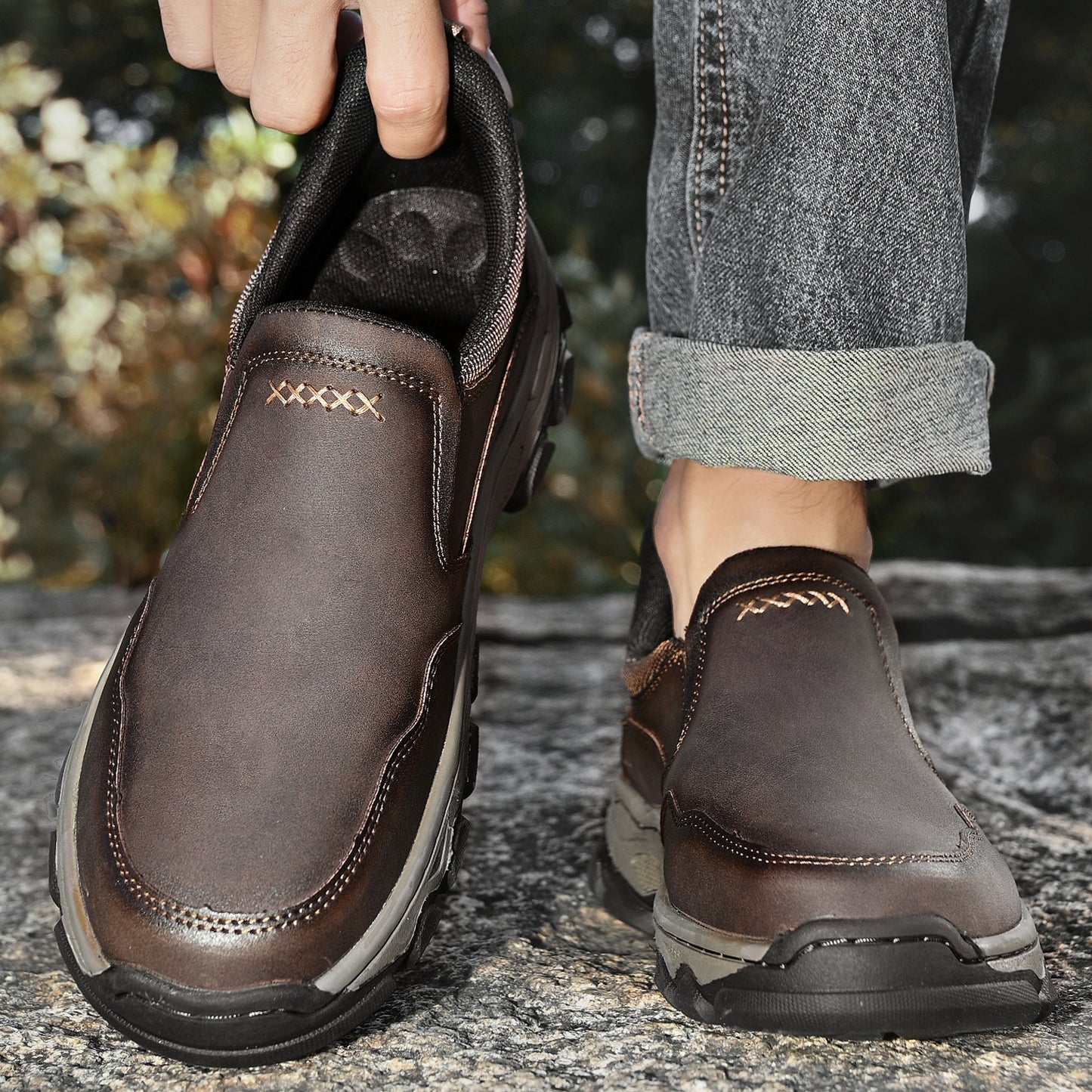 Mostelo® Mens Slip On Casual Outdoor Leather Walking Hiking Shoes V3382/V3699