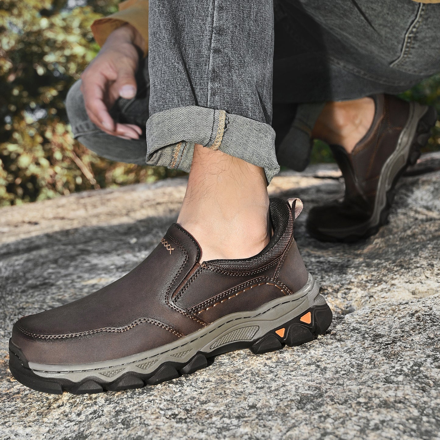 Mostelo® Mens Slip On Casual Outdoor Leather Walking Hiking Shoes V3382/V3699