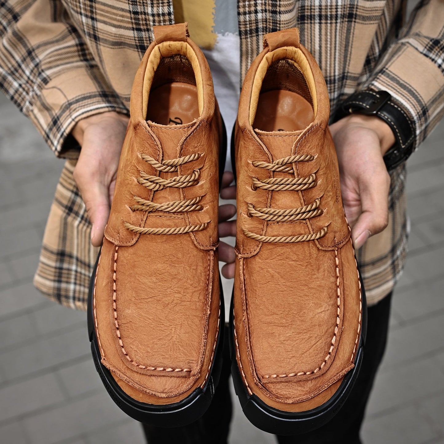Mostelo® -Winter men's casual leather shoes with leather soft soles and high top leather shoes