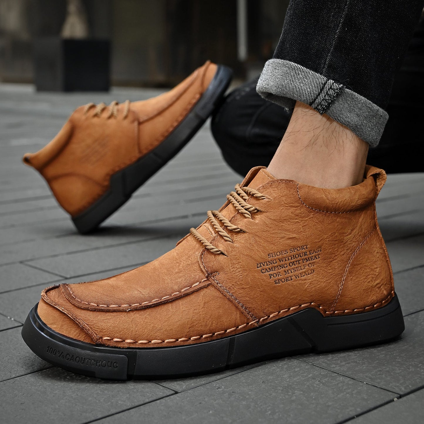 Mostelo® -Winter men's casual leather shoes with leather soft soles and high top leather shoes