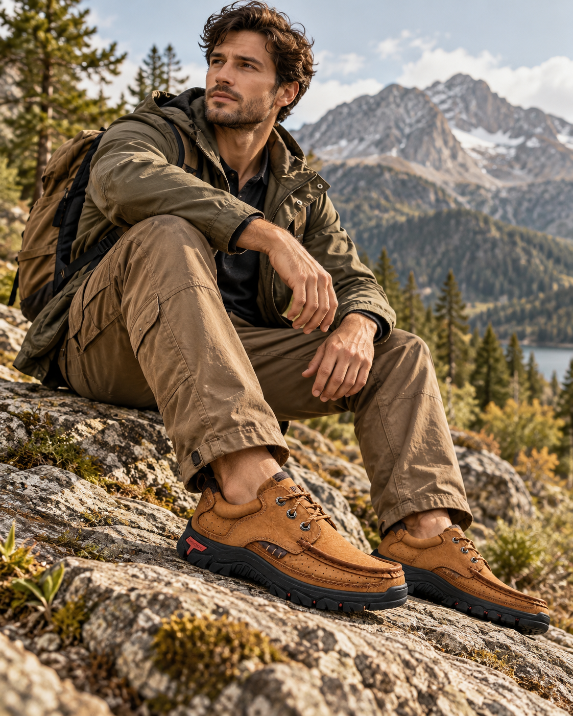 Men's Genuine Leather Outdoor Lace-Up Walking Shoes