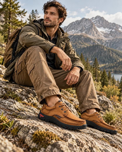 Men's Genuine Leather Outdoor Lace-Up Walking Shoes