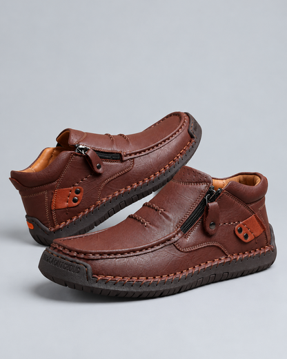 Men's Genuine Cowhide Leather Ankle Boots – Soft & Comfortable Side-Zip Walking Shoes