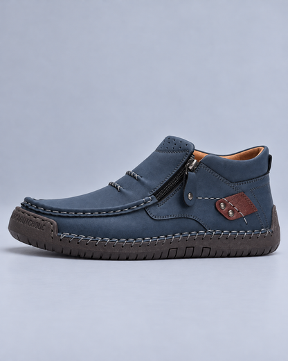 Men's Genuine Cowhide Leather Ankle Boots – Soft & Comfortable Side-Zip Walking Shoes