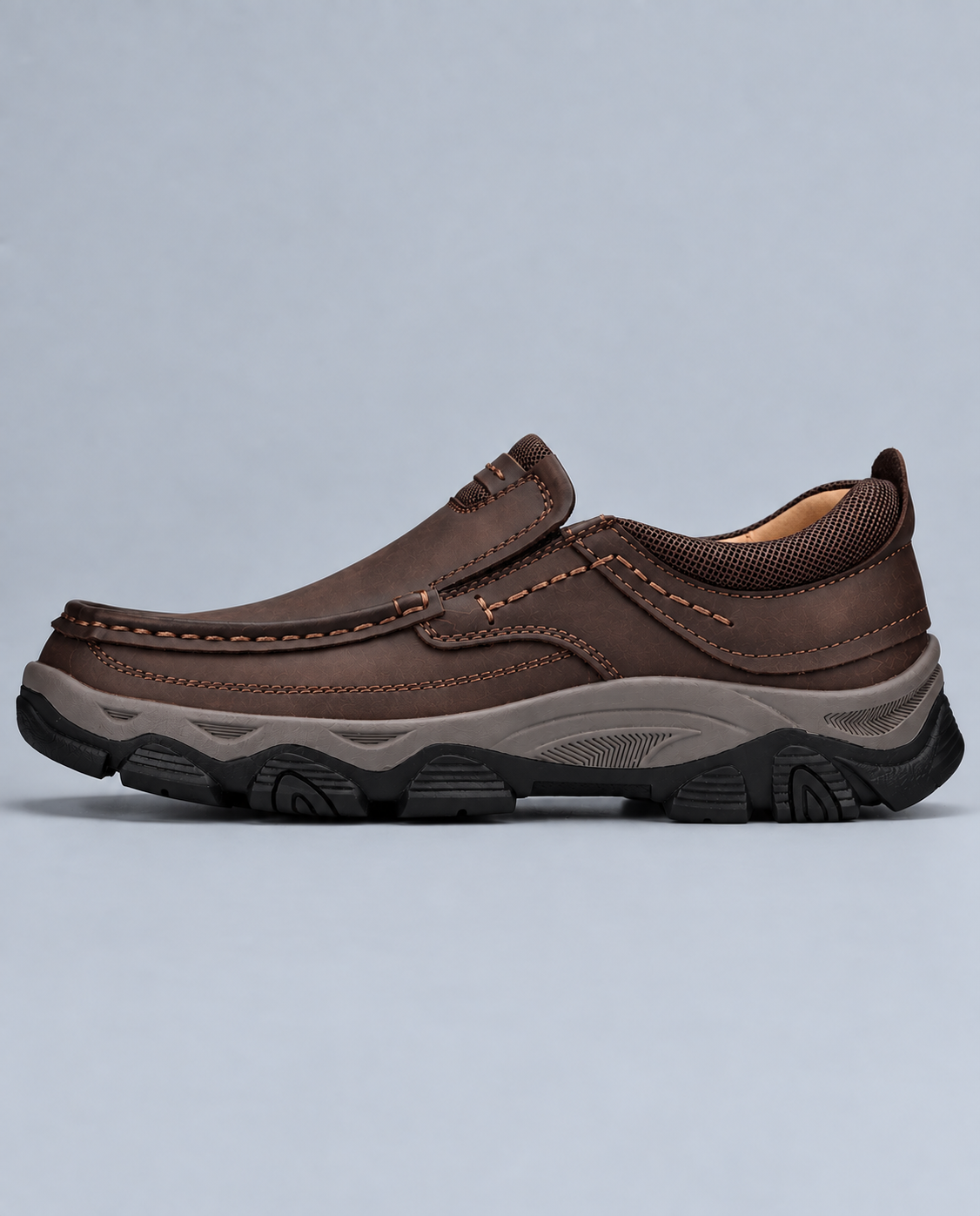 Men's Genuine Leather Moc-Toe Slip-On Walking Shoes