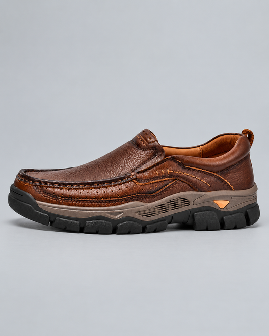 Men's Textured Genuine Leather Slip-On Walking Shoes