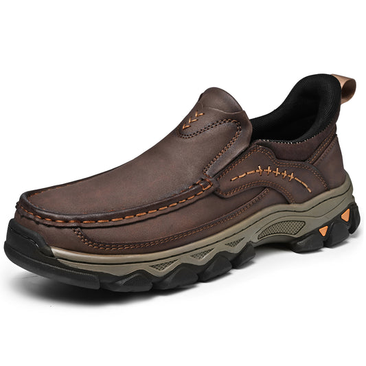 Mostelo® Mens Slip On Casual Outdoor Leather Walking Hiking Shoes V3688