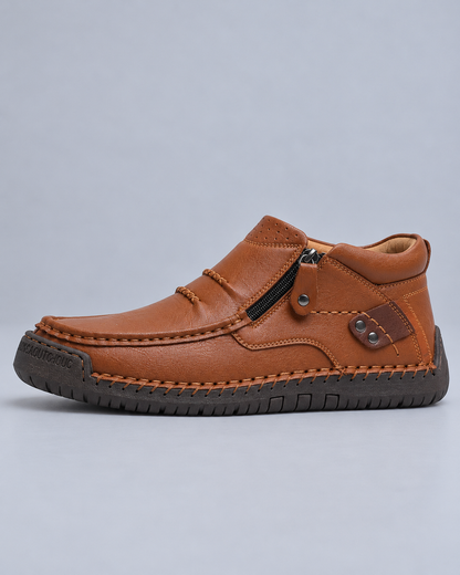 Men's Genuine Cowhide Leather Ankle Boots – Soft & Comfortable Side-Zip Walking Shoes