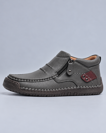 Men's Genuine Cowhide Leather Ankle Boots – Soft & Comfortable Side-Zip Walking Shoes