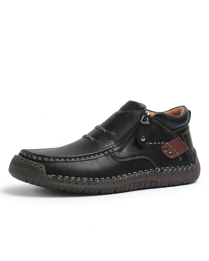 Men's Genuine Cowhide Leather Ankle Boots – Soft & Comfortable Side-Zip Walking Shoes