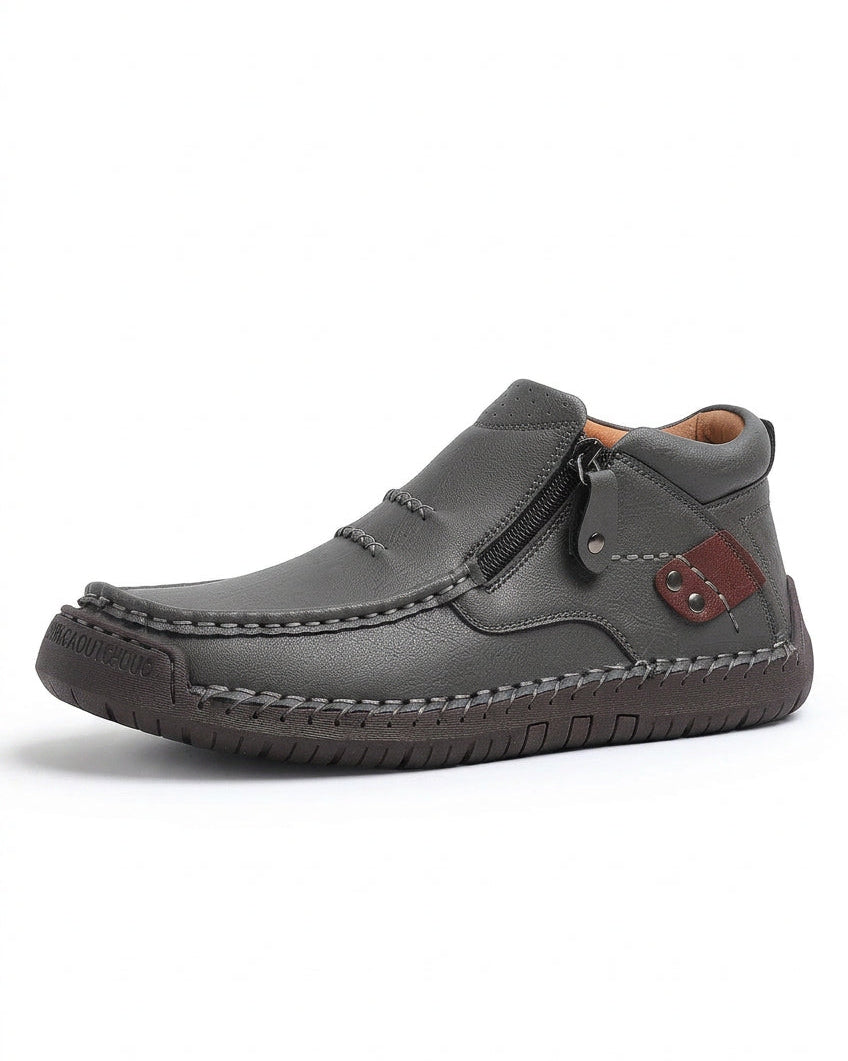 Men's Genuine Cowhide Leather Ankle Boots – Soft & Comfortable Side-Zip Walking Shoes