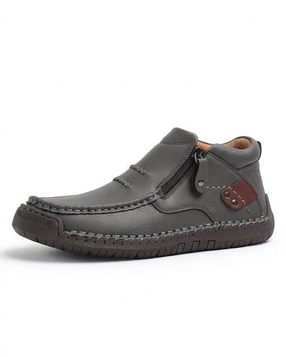 Men's Genuine Cowhide Leather Ankle Boots – Soft & Comfortable Side-Zip Walking Shoes