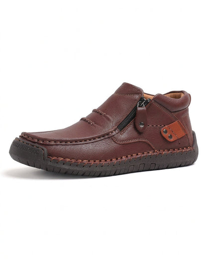 Men's Genuine Cowhide Leather Ankle Boots – Soft & Comfortable Side-Zip Walking Shoes