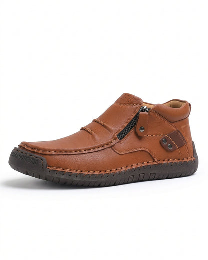 Men's Genuine Cowhide Leather Ankle Boots – Soft & Comfortable Side-Zip Walking Shoes