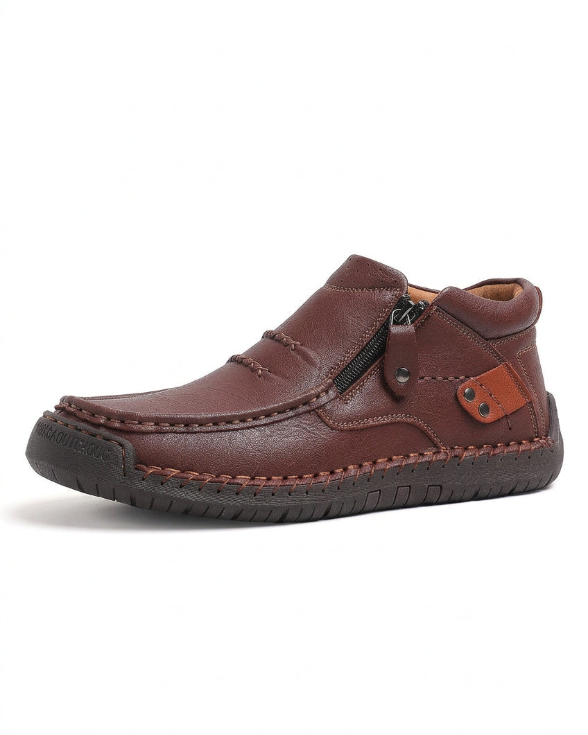 Men's Genuine Cowhide Leather Ankle Boots – Soft & Comfortable Side-Zip Walking Shoes