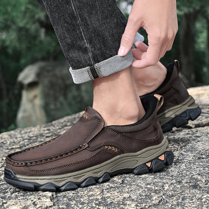 Mostelo® Mens Slip On Casual Outdoor Leather Walking Hiking Shoes V3689