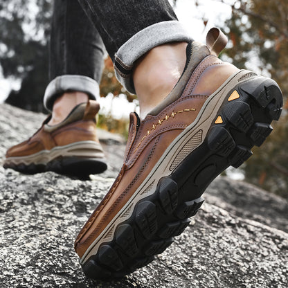 Mostelo® Mens Slip On Casual Outdoor Leather Walking Hiking Shoes V3688