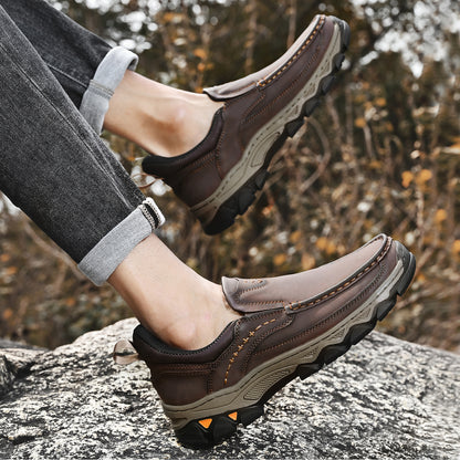 Mostelo® Mens Slip On Casual Outdoor Leather Walking Hiking Shoes V3688