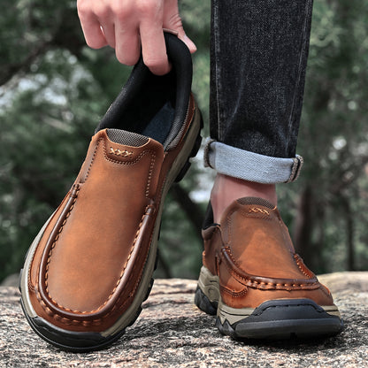 Mostelo® Mens Slip On Casual Outdoor Leather Walking Hiking Shoes V3689