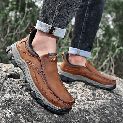 Mostelo® Mens Slip On Casual Outdoor Leather Walking Hiking Shoes V3689