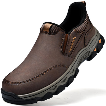Mostelo® Mens Slip On Casual Outdoor Leather Walking Hiking Shoes V3686