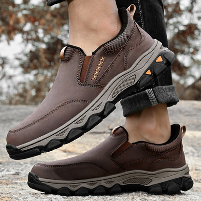 Mostelo® Mens Slip On Casual Outdoor Leather Walking Hiking Shoes V3686