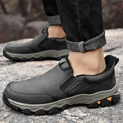 Mostelo® Mens Slip On Casual Outdoor Leather Walking Hiking Shoes V3686
