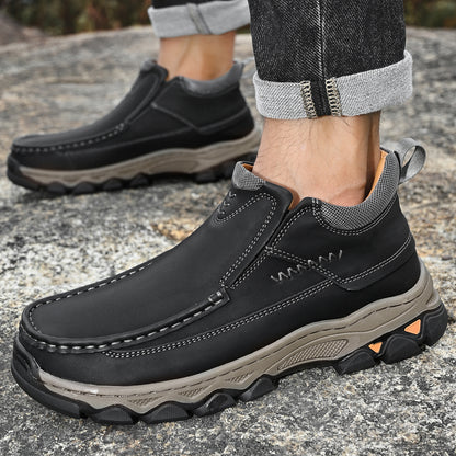 Mostelo® Mens Slip On Casual Outdoor Leather Walking Hiking Shoes 3770