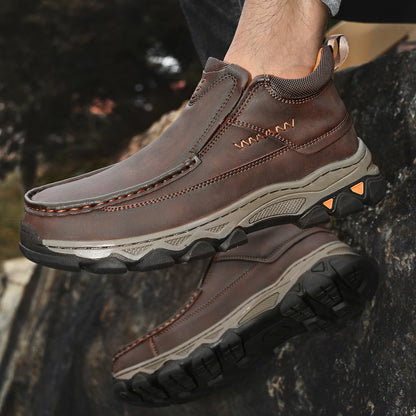 Mostelo® Mens Slip On Casual Outdoor Leather Walking Hiking Shoes 3770