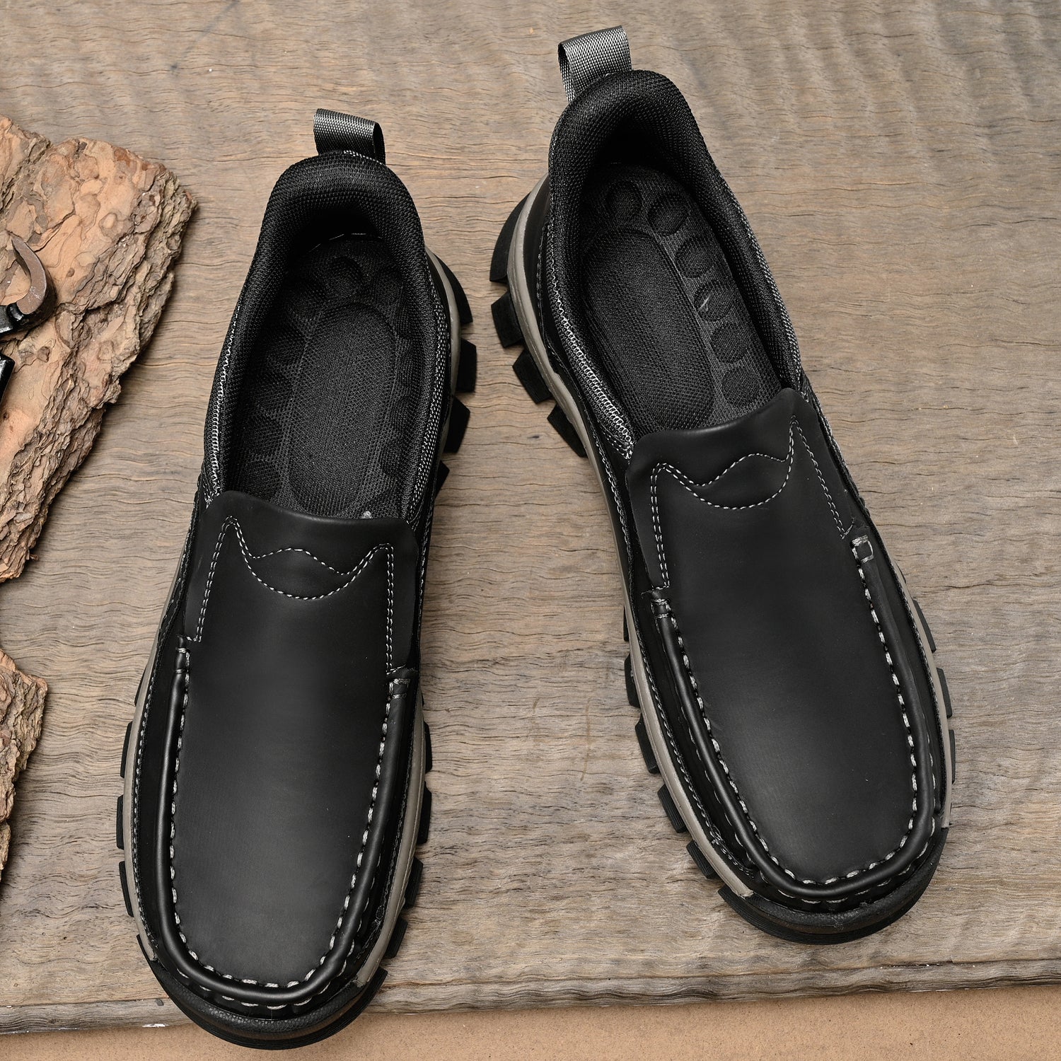 Mostelo® Mens Slip On Casual Outdoor Leather Walking Hiking Shoes V3672/V3673