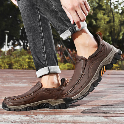Mostelo® Mens Slip On Casual Outdoor Leather Walking Hiking Shoes V3672/V3673