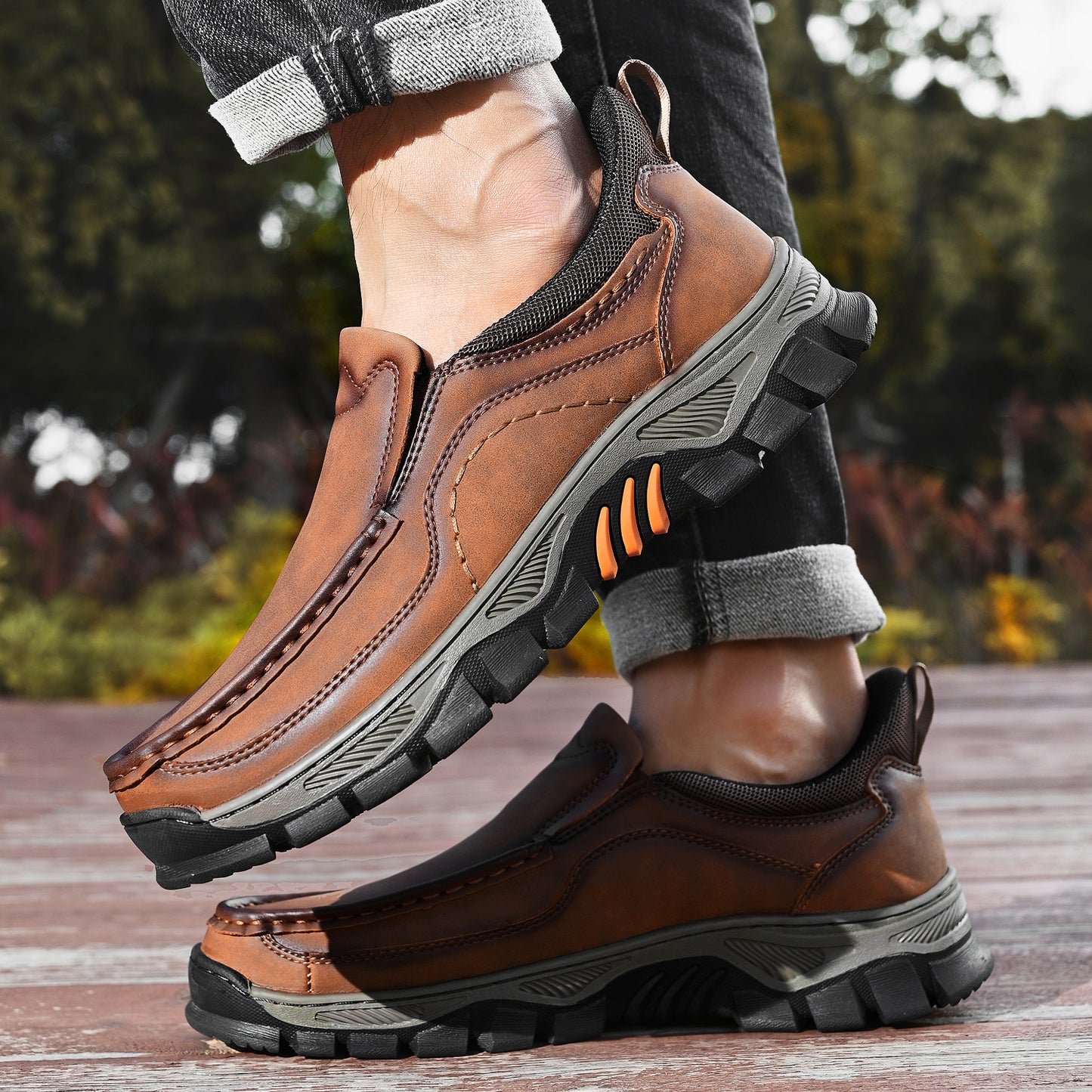 Mostelo® Mens Slip On Casual Outdoor Leather Walking Hiking Shoes V3672/V3673