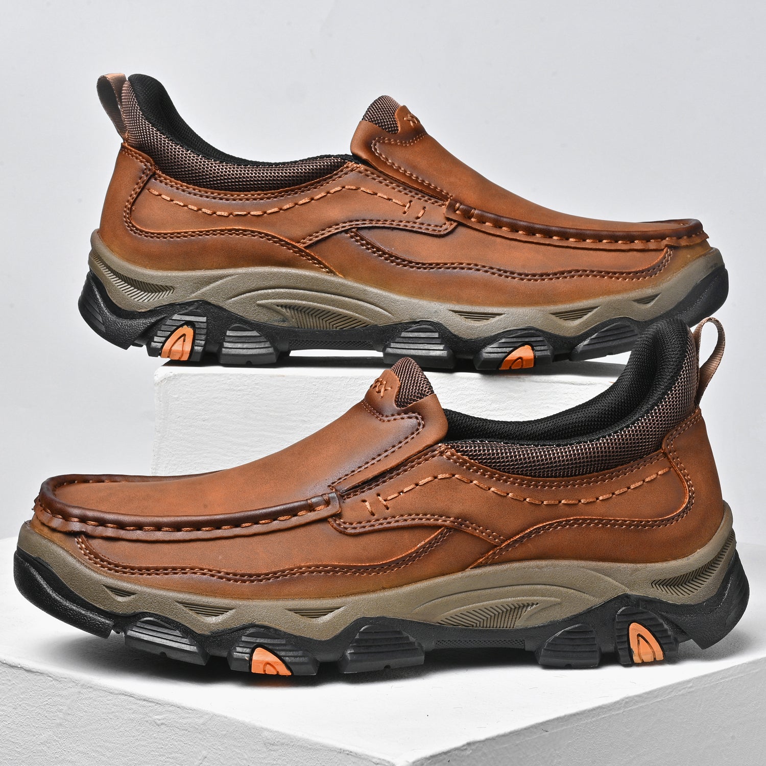 Mostelo® Mens Slip On Casual Outdoor Leather Walking Hiking Shoes V3672/V3673