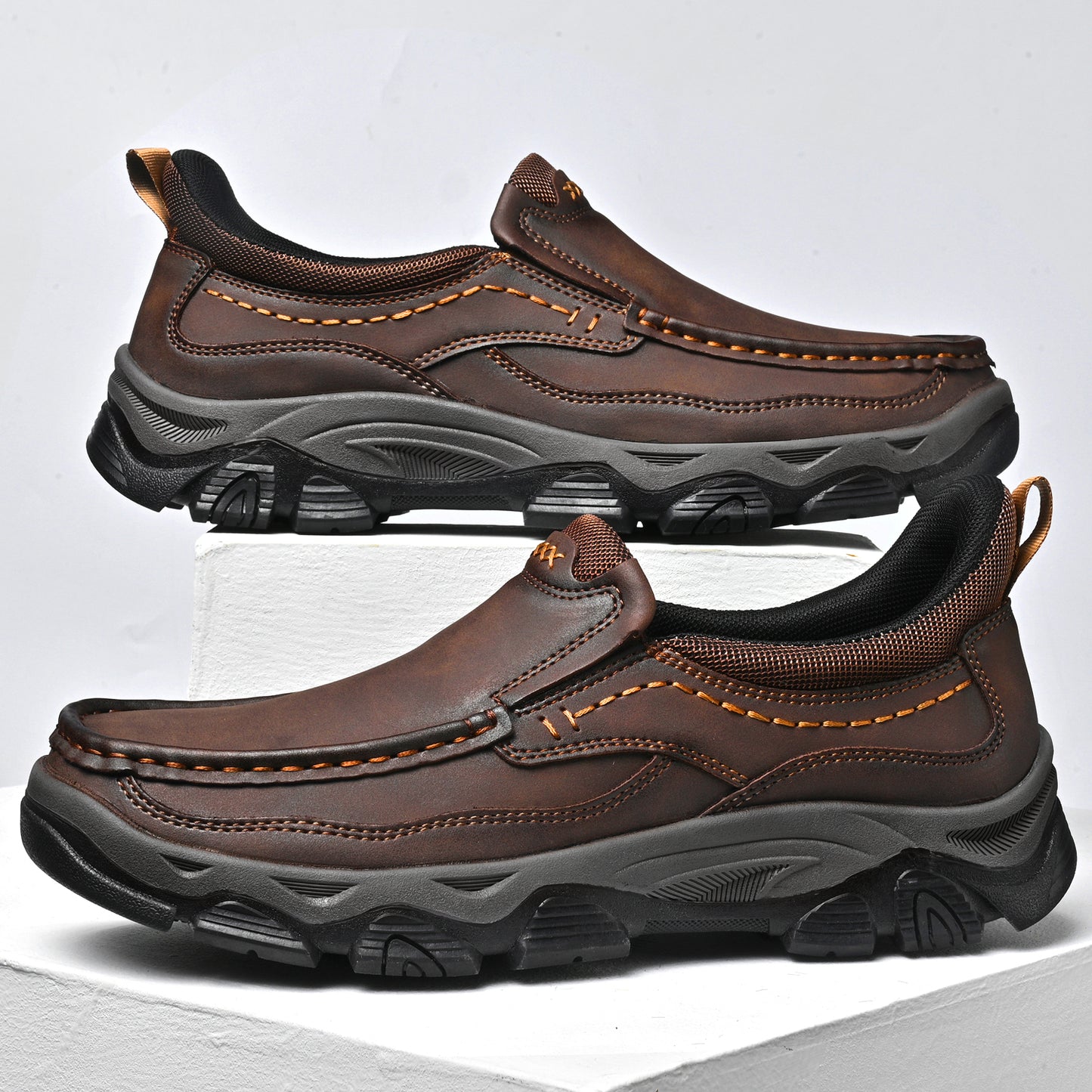 Mostelo® Mens Slip On Casual Outdoor Leather Walking Hiking Shoes V3672/V3673